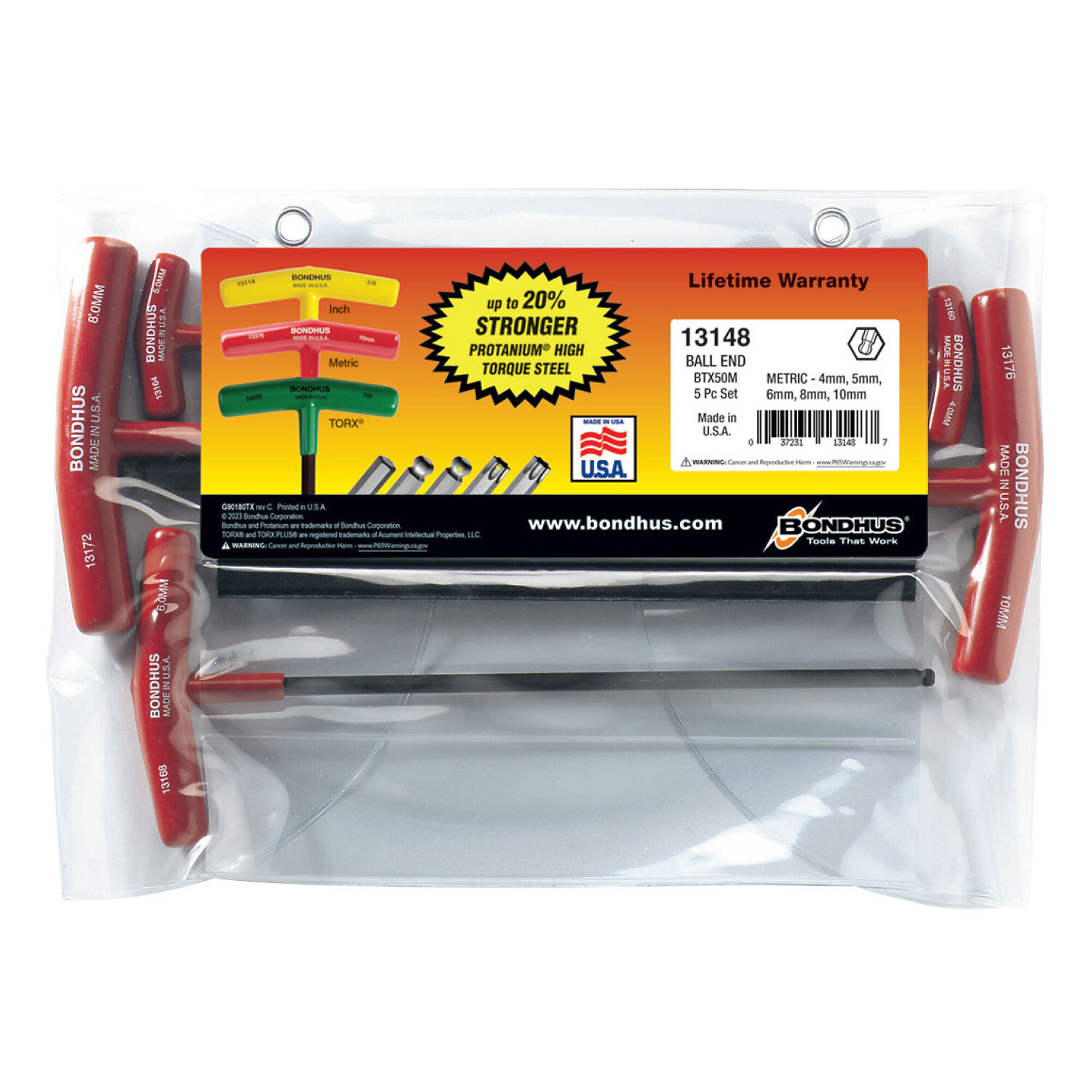 Bondhus Ball End T-Handle Set of 5, 4-10mm, Model 13148